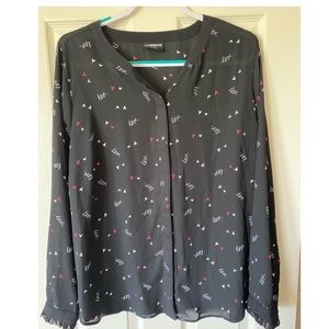 Liz Claiborne button down top with ‘love’ & hearts